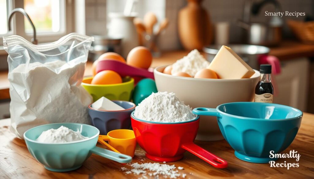 Baking ingredients for homemade cakes